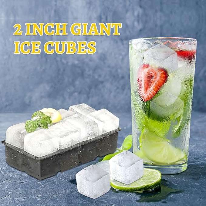 Samuelworld Premium Ice Tray Combo, Large Ice Sphere Maker & Giant Ice Cube Trays, 2 Packs, Food Grade, Durable Flexible Easy To Use, Spill-Free Integrated Funnels, Whiskey Bourbon Cocktails(Gray)