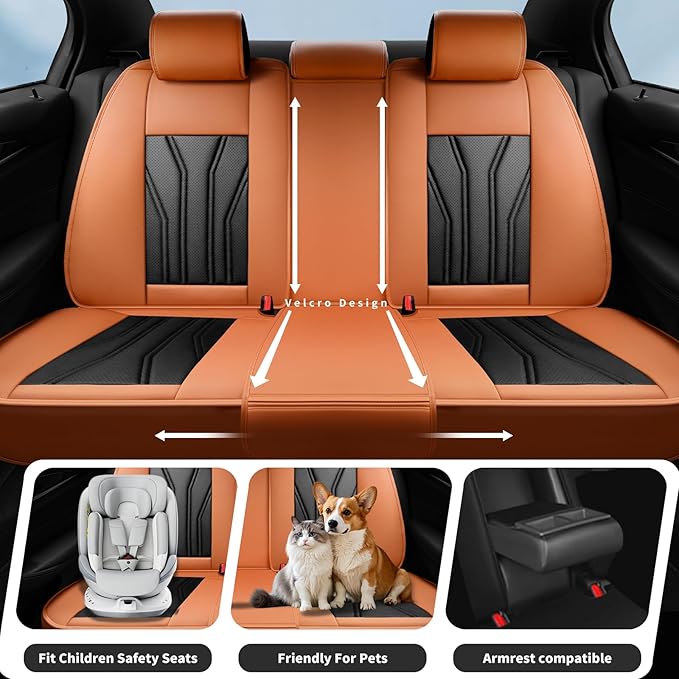 Fit Versa Car Seat Covers Compatible with Nissan Versa 2008-2025 2026 - Full Set Premium Leather， Waterproof Breathable， All-Weather Seat Cushion Protecto&Airbag Compatible （Orange&Black
