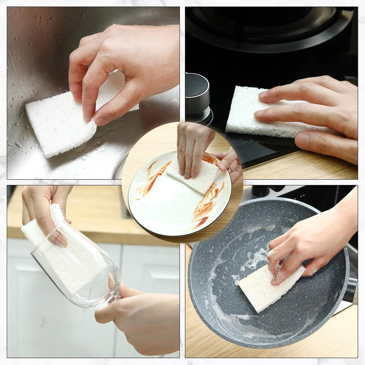 Zhengmy 100 Pieces Kitchen Sponge Bulk Natural Sponges for Dishes Compressed Wood Pulp Sponges Cleaning Sponge Without Scratching for Kitchen Bathroom, 3.9 x 2.4 x 0.12 Inch (White)