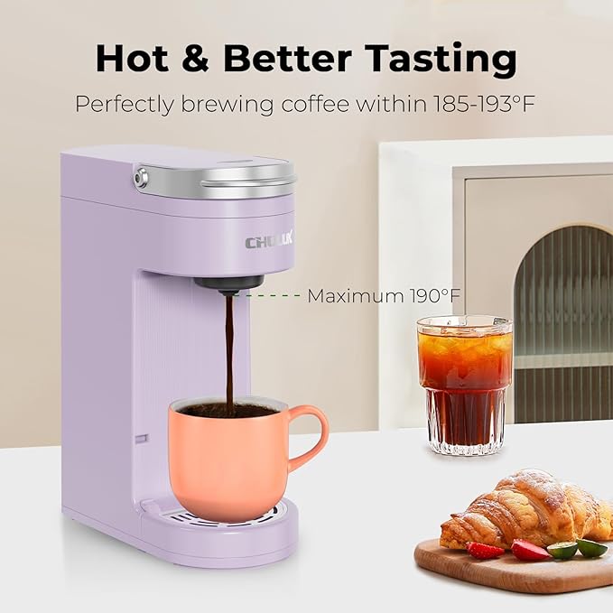 CHULUX Slim Single Serve Coffee Maker for K Pods, One Cup Coffee Maker Fits 7.3" Travel Mugs, Coffee Machine with 6 to 12oz Brew Sizes, Lavender
