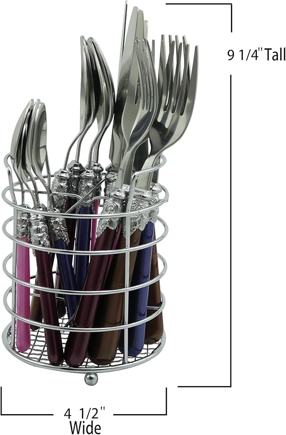 The Original Brink House Gala Mix & Match Stainless Steel Cutlery Set with High-Sheen Baroque Handles / 16 pieces with Metal Stand, Lifestyle utensils set for home, first apartment, dorm, dinner party