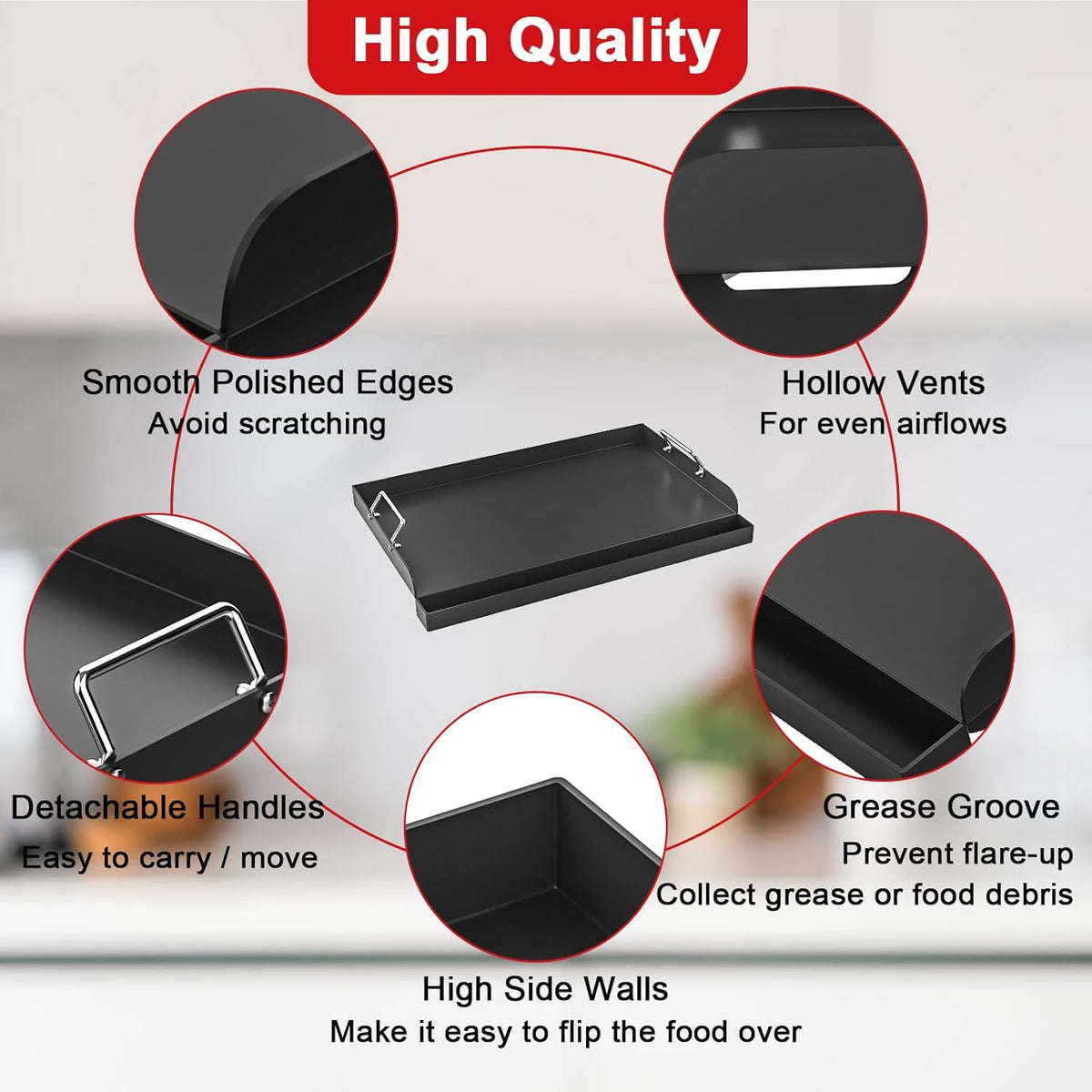 Universal Griddle 17"x13" Insert for Electric/Charcoal/Gas Grills, Nonstick Skillet Plate Teppanyaki for Party Outdoor Cooking Camping Tailgating,Carbon Steel Flat Top Griddle Plate with Grease Groove
