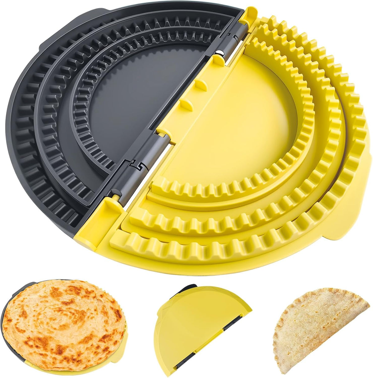 3-in-1 Tortilla Sealer, Tacos Tortilla Crimper Maker, Adjustable Size, For 6"-12" Crust, Make Sealed Quesadillas,Tacos, Burritos, Sandwich & More, BPA-Free, Dishwasher Safe, Yellow & Black