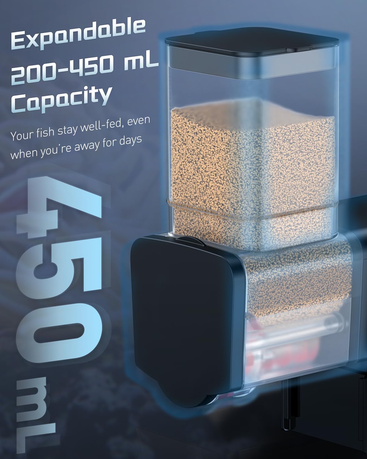Pawfly Aquarium Automatic Fish Feeder 200/450 mL Auto Fish Food Dispenser