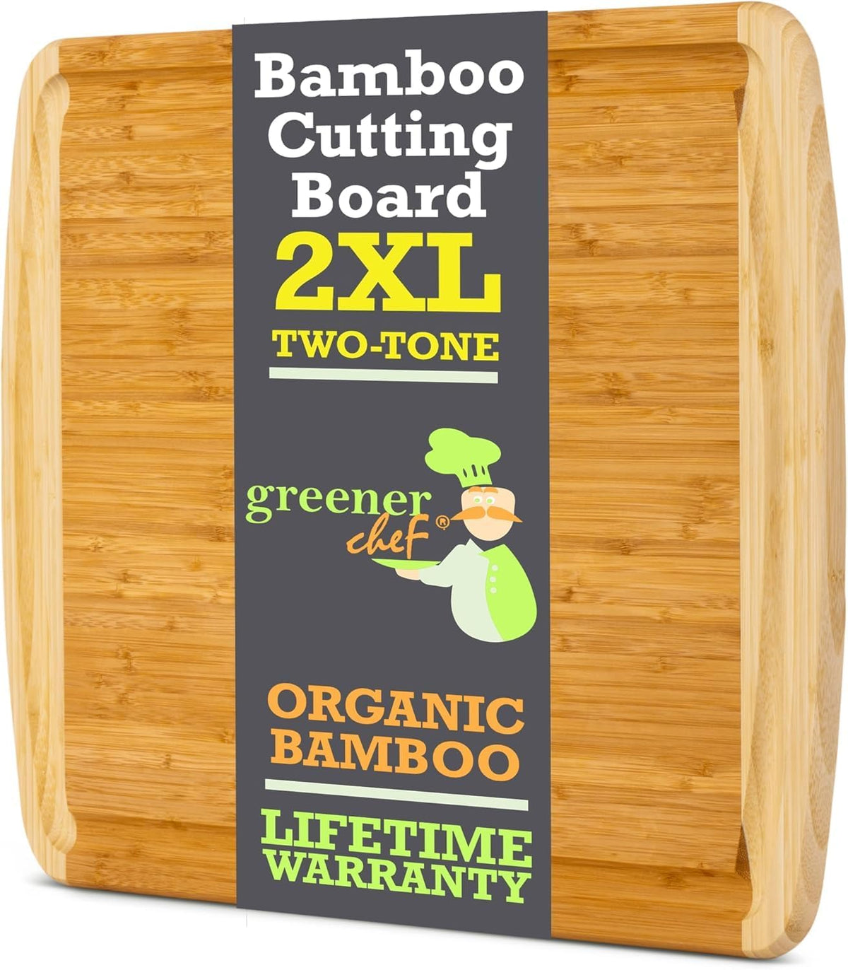 GREENER CHEF 24 Inch Bamboo Cutting Board with Lifetime Replacement - 2XL Extra Large Wooden Butcher Block for Kitchen, Stove Top, Meat, Vegetables, and Charcuterie with Deep Juice Grooves