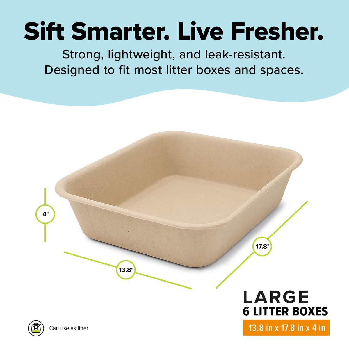 Kitty Sift Disposable Cat Litter Box Large, 6 Count, Durable Portable for Travel and Home, Eco-Friendly Disposable Litter Box Controls Odor
