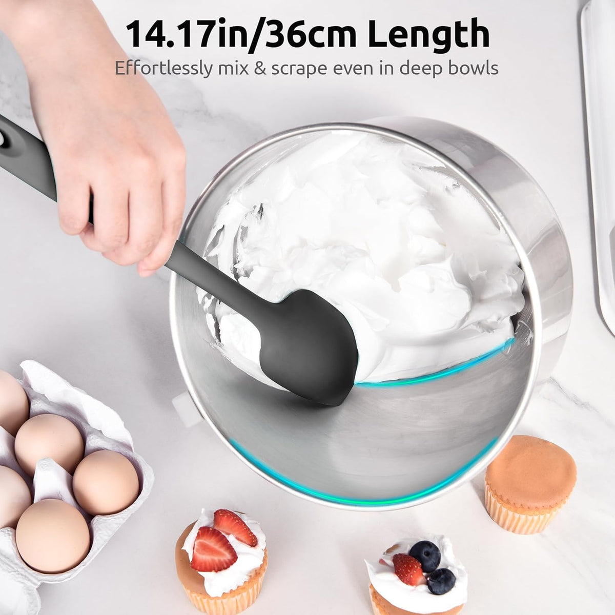 U-Taste Extra-Long 600ºF Heat Resistant Spatula Spoon: 14" Silicone Spoonula Cooking Utensils for Kitchen Use, Non-Stick Scoop Scraper with Soft Edge & Firm Core for Baking, Mixing, Serving (Black)
