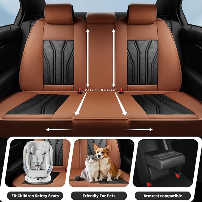 Fit Juke Car Seat Covers Compatible with Nissan Juke 2012-2015 2016 - Full Set Premium Leather， Waterproof Breathable， All-Weather Seat Cushion Protecto&Airbag Compatible（Brown & Black