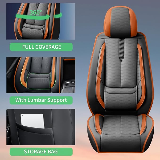 Fit Kona Car Seat Covers for Hyundai Kona 2018-2024 2025 2026 -Upgraded Premium Waterproof & Breathable Leather,Airbag Compatible,All-Weather Seat Cushion Protector,Full Set,Black-Brown