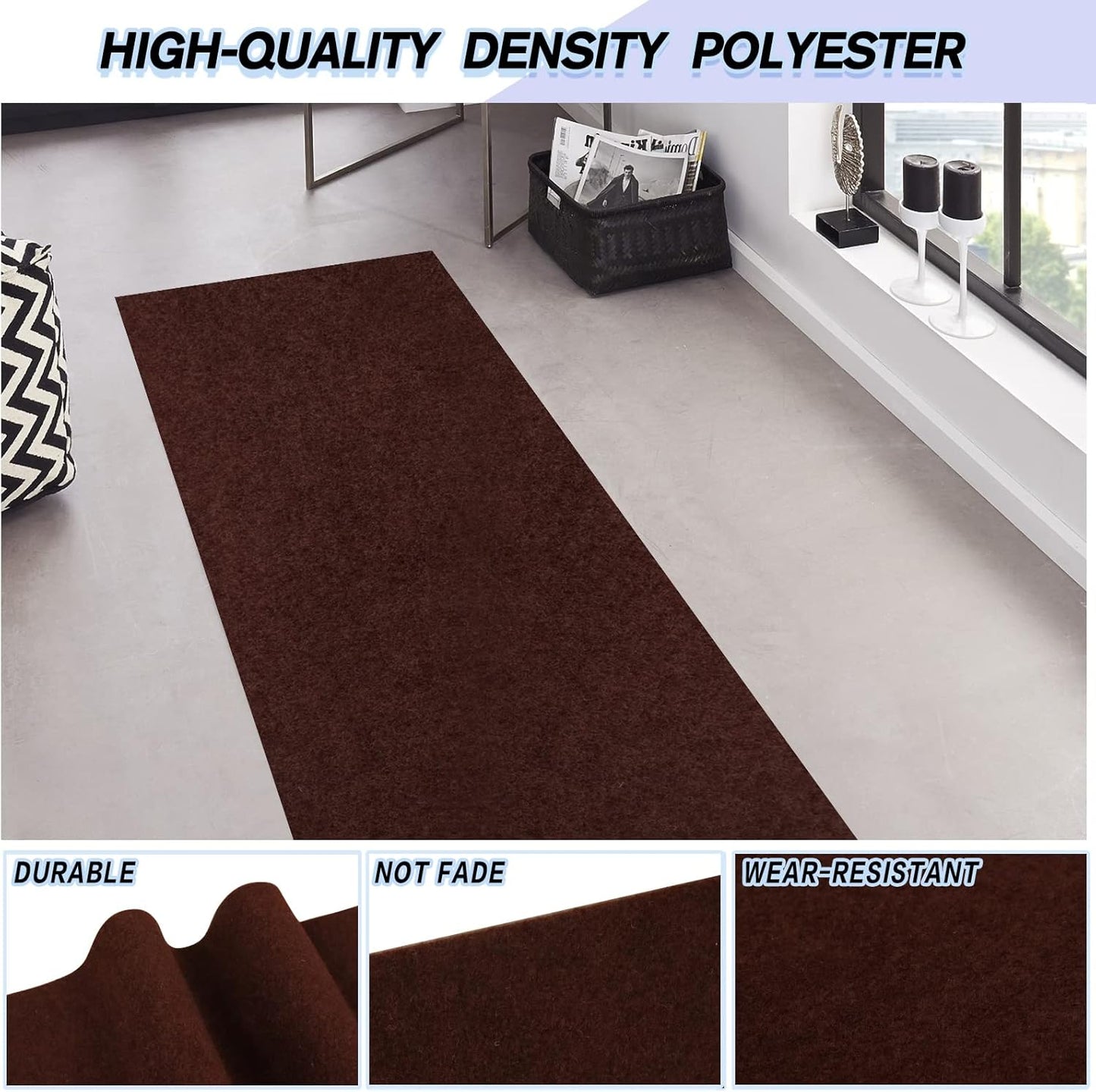 Custom Size Backed Non-Slip Area Rugs Runner, Easy Clean, Waterproof Runner Rugs for Hallway Entryway, Kitchen, Laundry, 4FT x 35FT, Brown