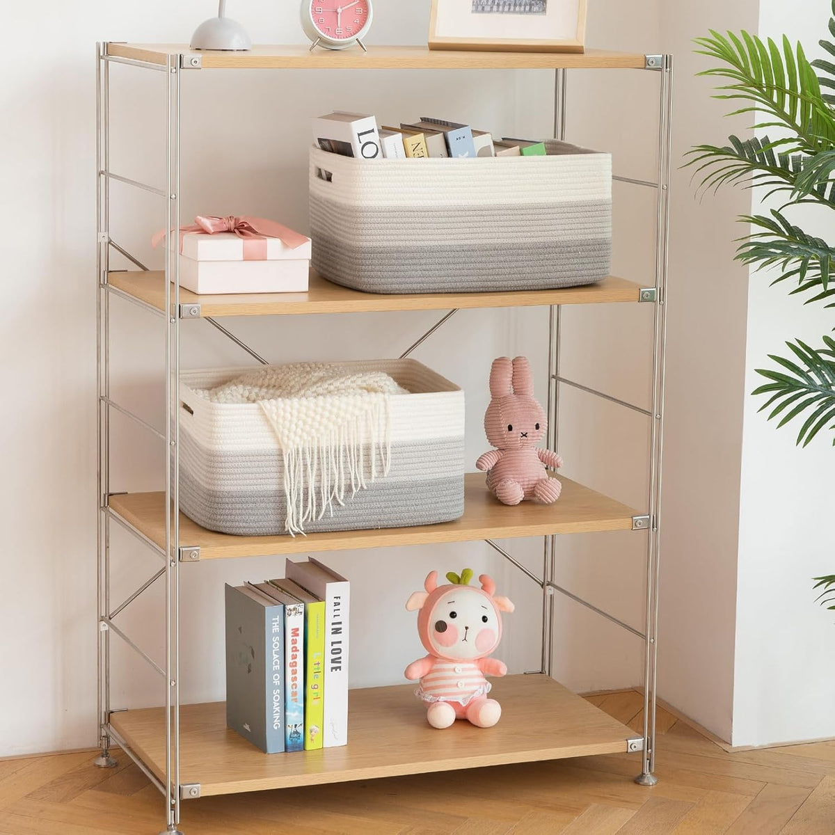 Large Storage Basket for Organizing, Woven Rope Basket for Shelves, Closet Organizer Bins for Clothes, Blanket, Toys, Baby Nursery Storage, 17.7" x 13" x 7.87", 3 Packs Gradient Grey