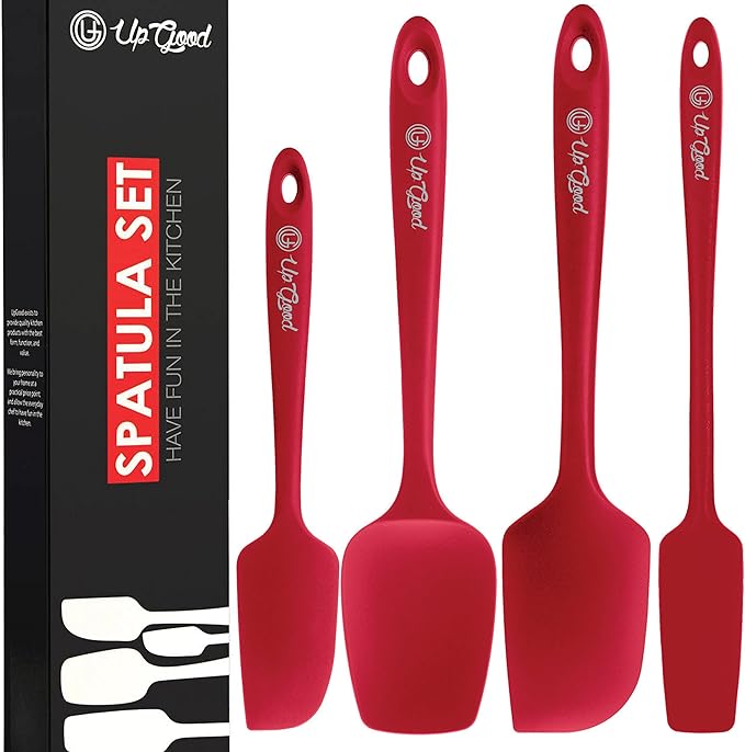 UpGood Silicone Spatula Set 600°F - High Heat Resistant Nonstick, Small and Large Kitchen Spatulas - Flexible BPA Free Professional Grade Cookware - Utensils for Cooking, Baking, Mixing(4 Pcs, Red)