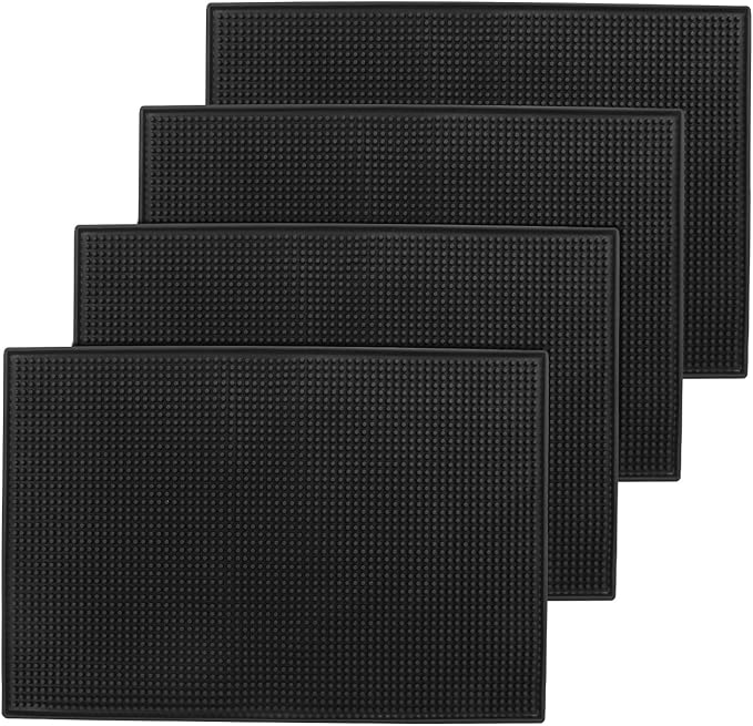 4 Pack Rubber Mats, 18" x 12" Black Bar Service Spill Mat for Countertop, Bartending, Efficient and Stylish Solution