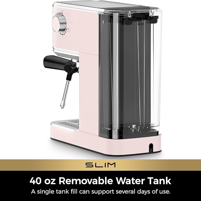 CHULUX Slim Espresso Machine with Milk Frother, 20 Bar Professional Italian Pump Espresso Coffee Machine for Home Cappuccino & Latte Maker, Stainless Steel, Pink
