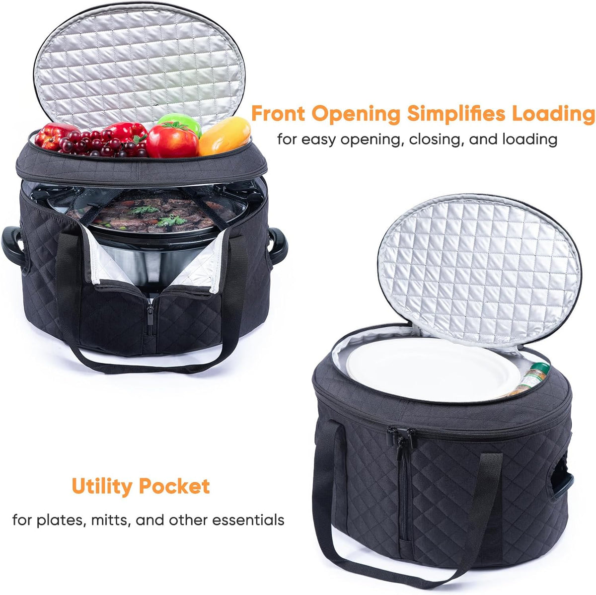 BAGSPRITE Double-layer Slow Cooker Carrying Case Compatible with 6-8 Quart Crockpot Carrier for Hot Food and Hamlton Beach Slow Cooker Tote with Lid Fastener for Crock-pot Dust Cover Applicances