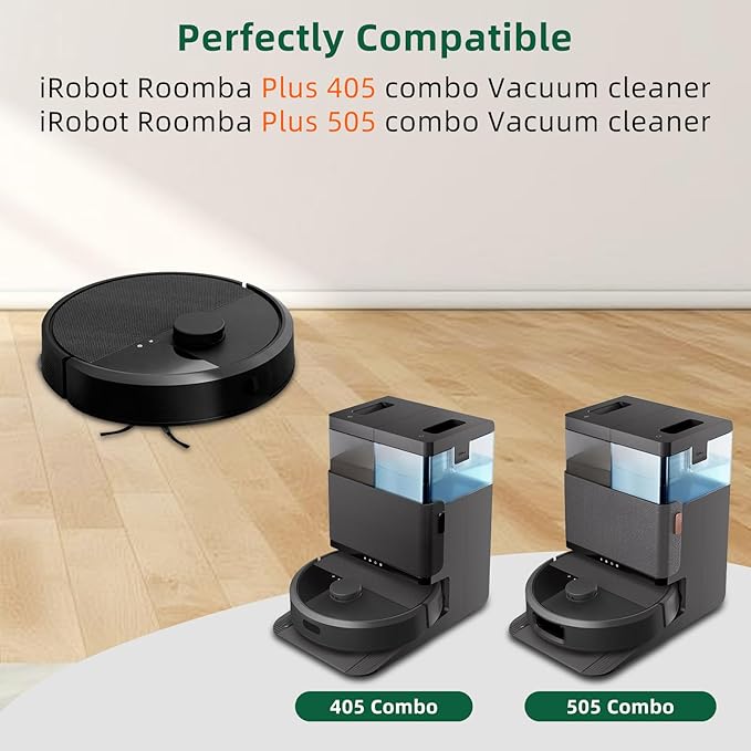 26 Pack Replacement Kits for irobot Roomba Plus 405 Combo & 505 Combo Vacuum Cleaner, 2 Roller Brush, 6 Filters, 6 Side Brush, 6 Mop Pads, 6 Vacuum Bags Replacement Parts, 1 cleaning brush