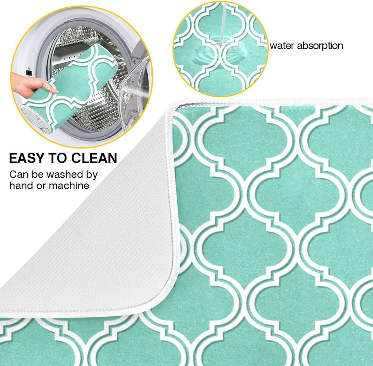 Super Absorbent Dish Drying Mat, Microfiber Fast-Drying Dish Mat, 24" x 18", Kitchen Dish Drying Pad, Seamless Moroccan Pattern