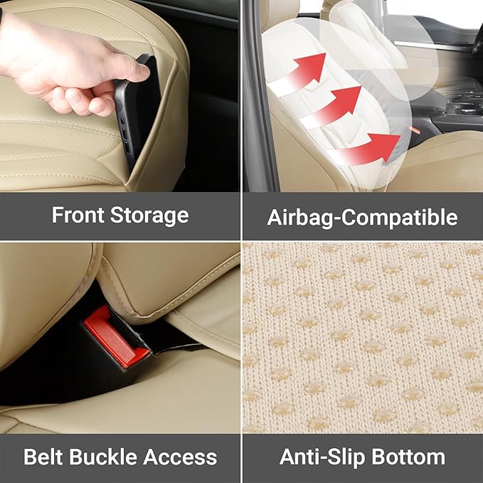 Coverland Custom Fit Car Seat Covers for SUV Compatible with [Kia Sportage, Sportage Hybrid] Premium Car Seat Cover Water Resistant Leather Non-Slip Interior Protector [Full set Beige -Size Chart X75]