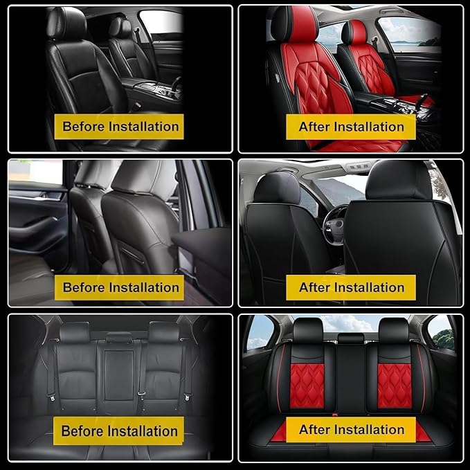 AOMSAZTO Car Seat Covers Full Set Fit for Volkswagen Tiguan 2009-2026 Waterproof Faux Leather Car Seat Cushions Automotive 5 Seat Covers Set（Black&Red）