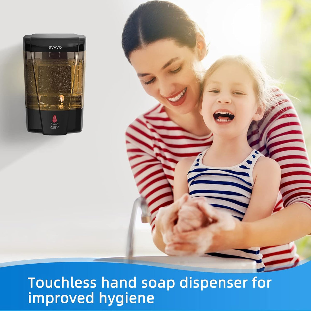 SVAVO Automatic Soap Dispenser Hand Soap Dispenser Wall Mount 600m/21fl.oz, Touchless Electric Sensor Pump Battery Operated for Offices Home Kitchen Bathroom Hotel Restaurant Commercial