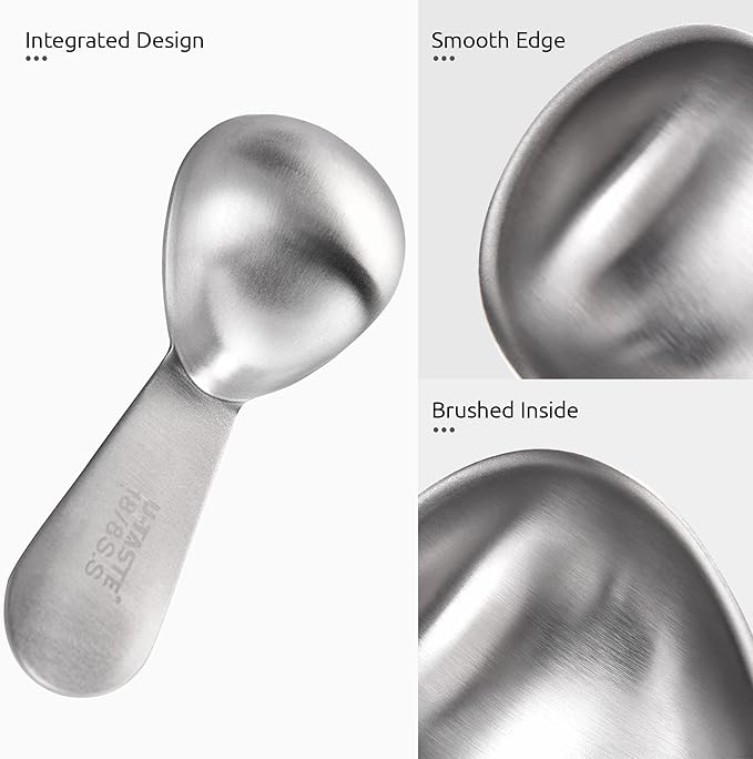 18/8 Stainless Steel Coffee Scoop: U-Taste 2 Tablespoon Metal Measuring Spoon Set of 2, Short Handled Measure Scooper for Ground Coffee, Bean, Espresso, Powder, for Canister (Silver, 2Tbsp/30ml)