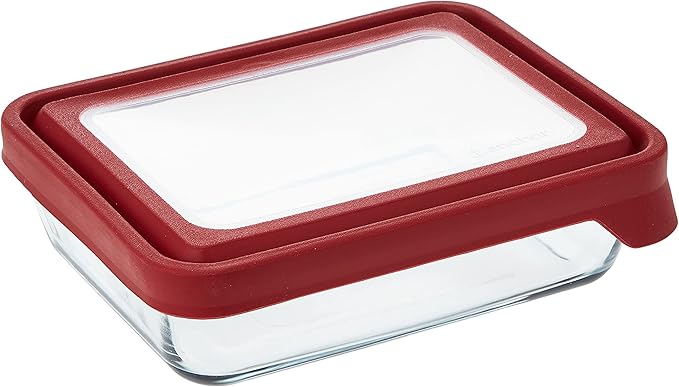 Anchor Hocking TrueSeal Glass Food Storage Container with Lid, Cherry, 6 Cup -