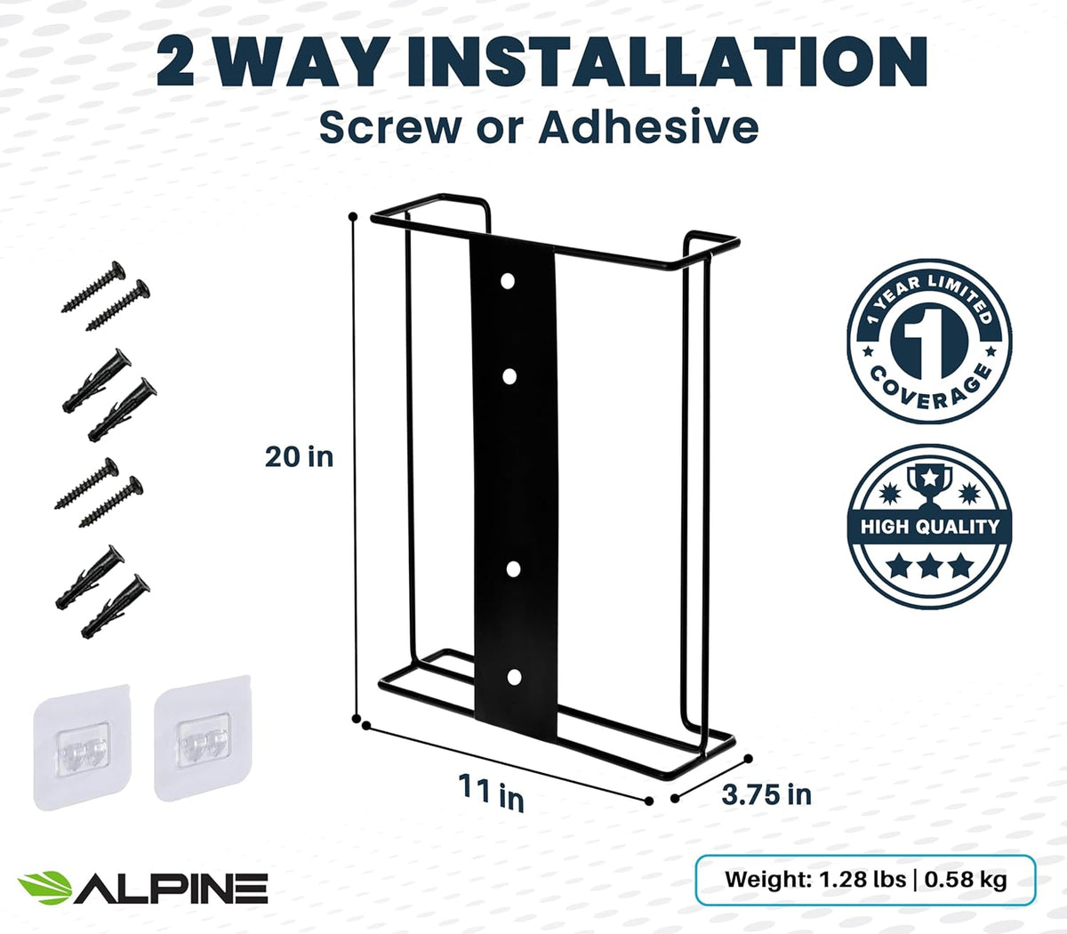 Alpine Glove Holder for Wall Mount Latex Gloves - Wire Box Dispenser for Disposable Gloves, Tissues, Masks, Wipes & More - Fits 4 Boxes (Black)