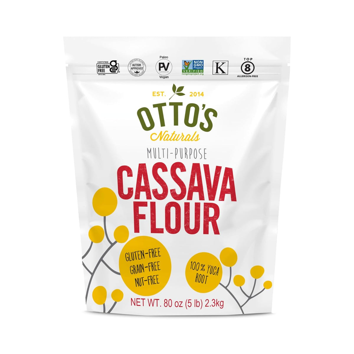 Otto's Naturals Multi-Purpose Cassava Flour, Non-GMO, Gluten-Free, Grain, Nut and Gum-Free, 1-to-1 Wheat Alternative, Paleo, AIP, 5 lb