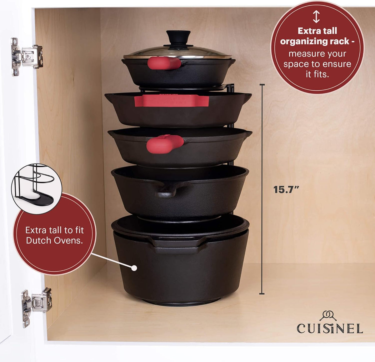 Cuisinel Pots and Pans Organizer - 15" Heavy Duty Skillet Rack - 2 Pack - Kitchen Counter/Cabinet Organization Storage - Holder for Cookie Sheet, Cutting Board, Cast Iron Cookware, Dish, Lid Stand