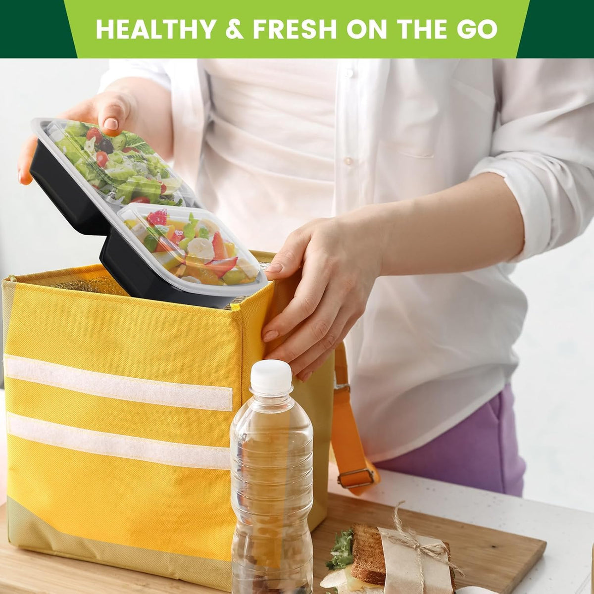 Meal Prep Containers 50 Pack - 2 Compartment Food Containers with Lids, To Go Food Containers BPA-Free, carry out Container With Lids Microwave, Dishwasher, Freezer Safe 30 oz