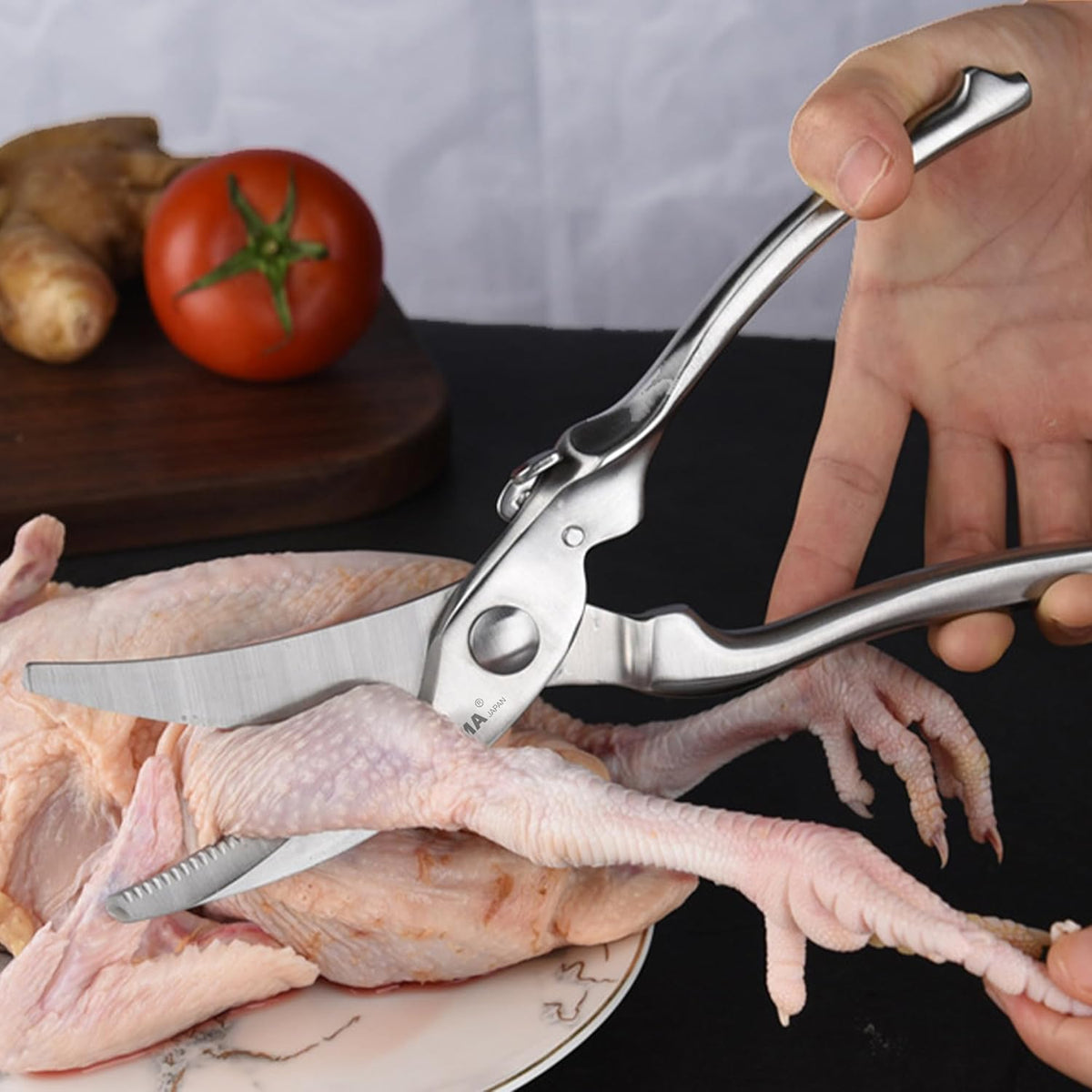 TONMA Poultry Shears Heavy Duty [Made in Japan] 10" Japanese Kitchen Scissors Restaurant Grade Stainless Steel Kitchen Shears All Purpose for Spatchcock Turkey, Butterflied Chicken, Crab, Seafood