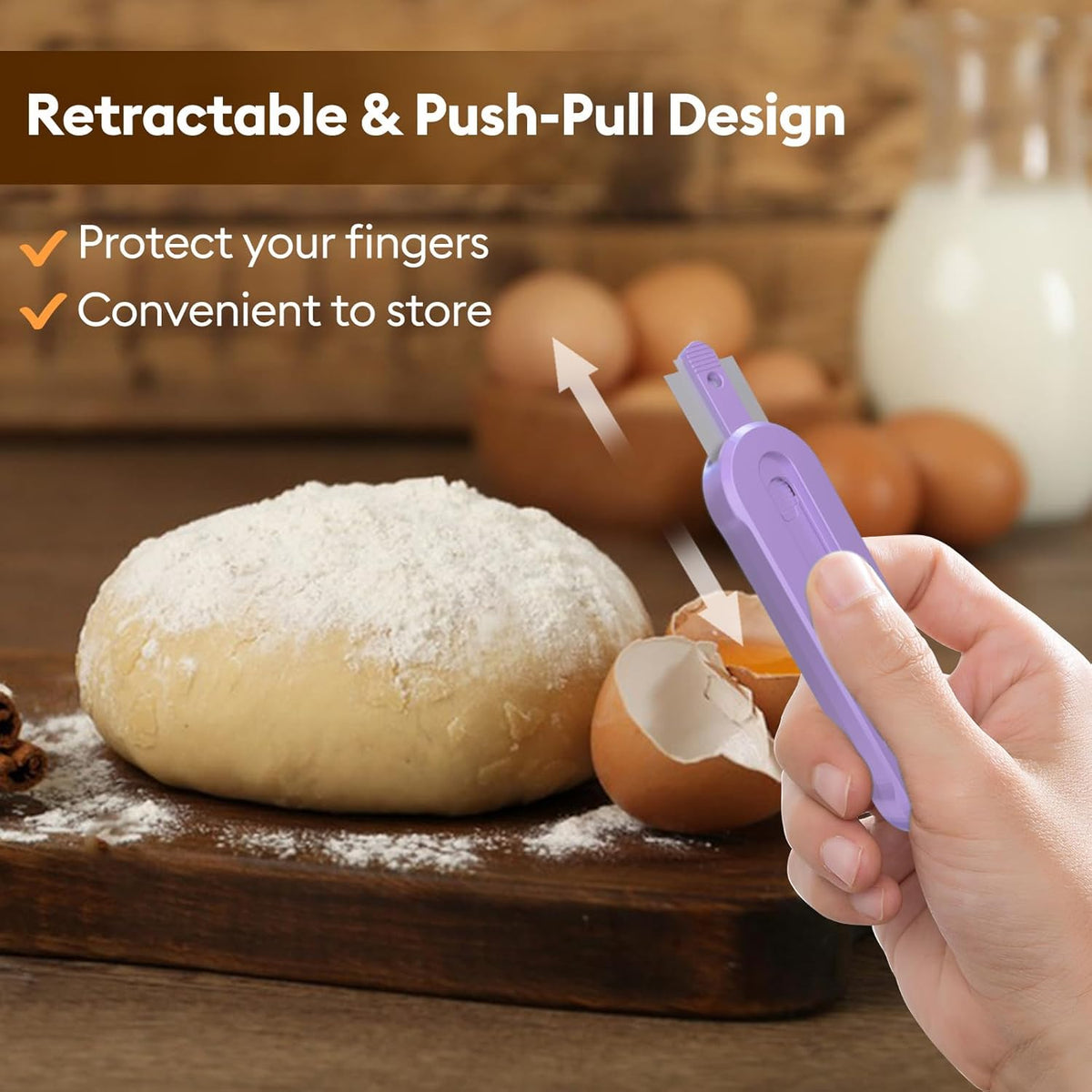 MOJOHAND Bread lame for Dough, Magnetic & Reusable Bread Lame Dough Scoring Tool, Anti-Slip Handle with Long Retractable Razor blades, Sourdough Scoring tool for Bread Making (Purple)