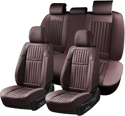 Coverado Car Seat Covers Full Set, Seat Covers for Cars, Car Seat Cover, Car Seat Protector, Leather Car Seat Cushion, Waterproof Car Seat Covers Front Seats and Back Fit for Most Cars(Coffee)