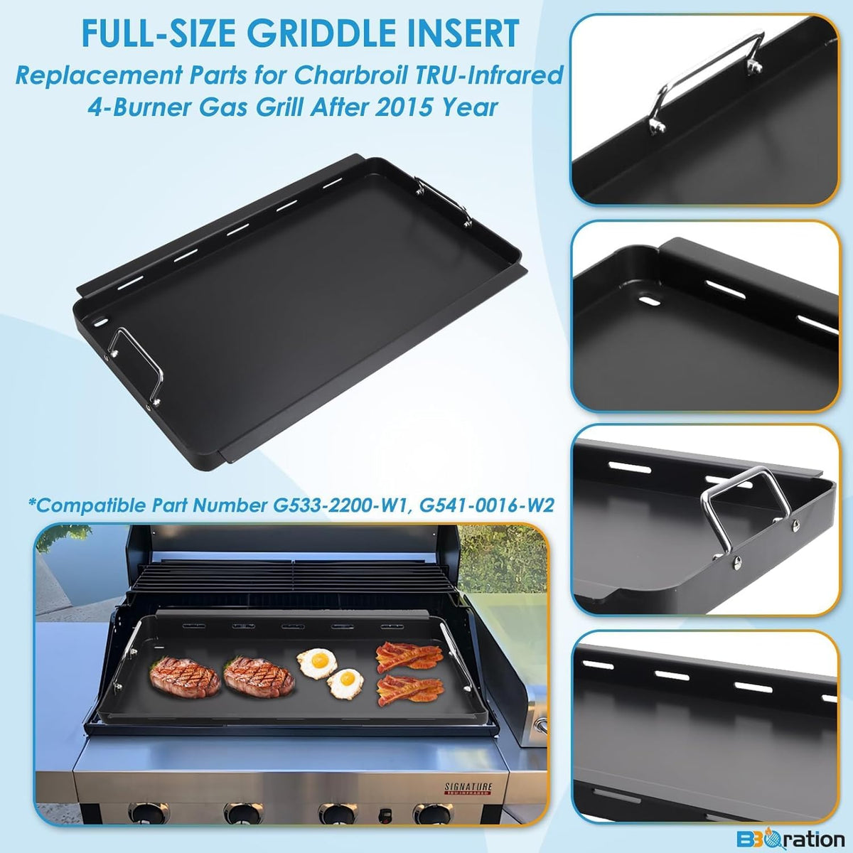 G533-2200-W1 17" Griddle Insert Parts for Charbroil TRU Infrared 4 Burner Grill 463242715 463242716 466242716 466242815 463257520 463276016 463255020 for Charbroil Grill Replacement Parts