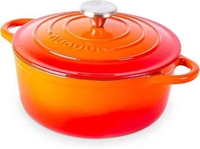 Cast Iron Dutch Oven with Lid – Non-Stick Ovenproof Enamelled Casserole Pot – Sturdy Dutch Oven Cookware – Orange, 3.1-Quart, 22cm – by Nuovva