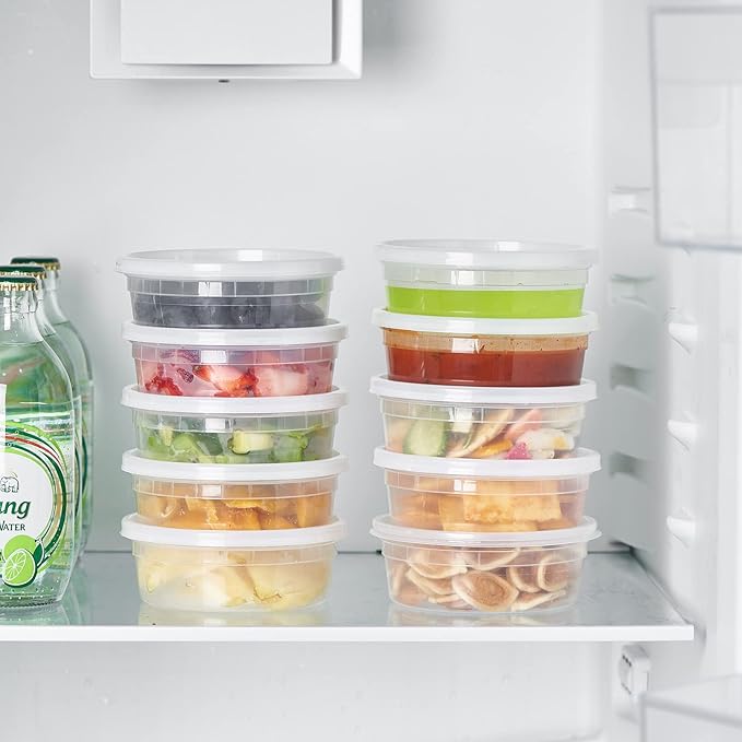 [48Set-8oz] Plastic Deli Food Storage Containers With Lids Disposable Clear Small Togo Jars Bowls For Soup, Meal Prep, Slime | BPA Free | Stackable | Leakproof | Microwave | Dishwasher | Freezer Safe