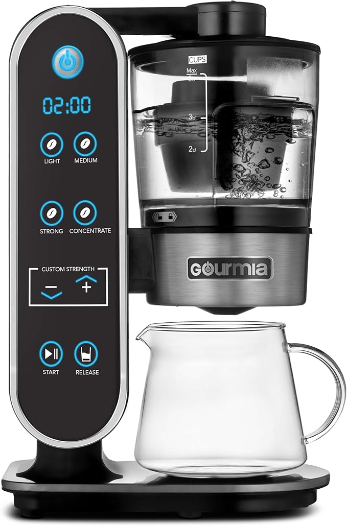 Gourmia GCM7800 Brewdini™ Digital Cold Brew Coffee Maker - Vacuum Technology for 2 Minute Cold Brew - 4 Strength Options - 5 Cup Capacity - Stainless Steel