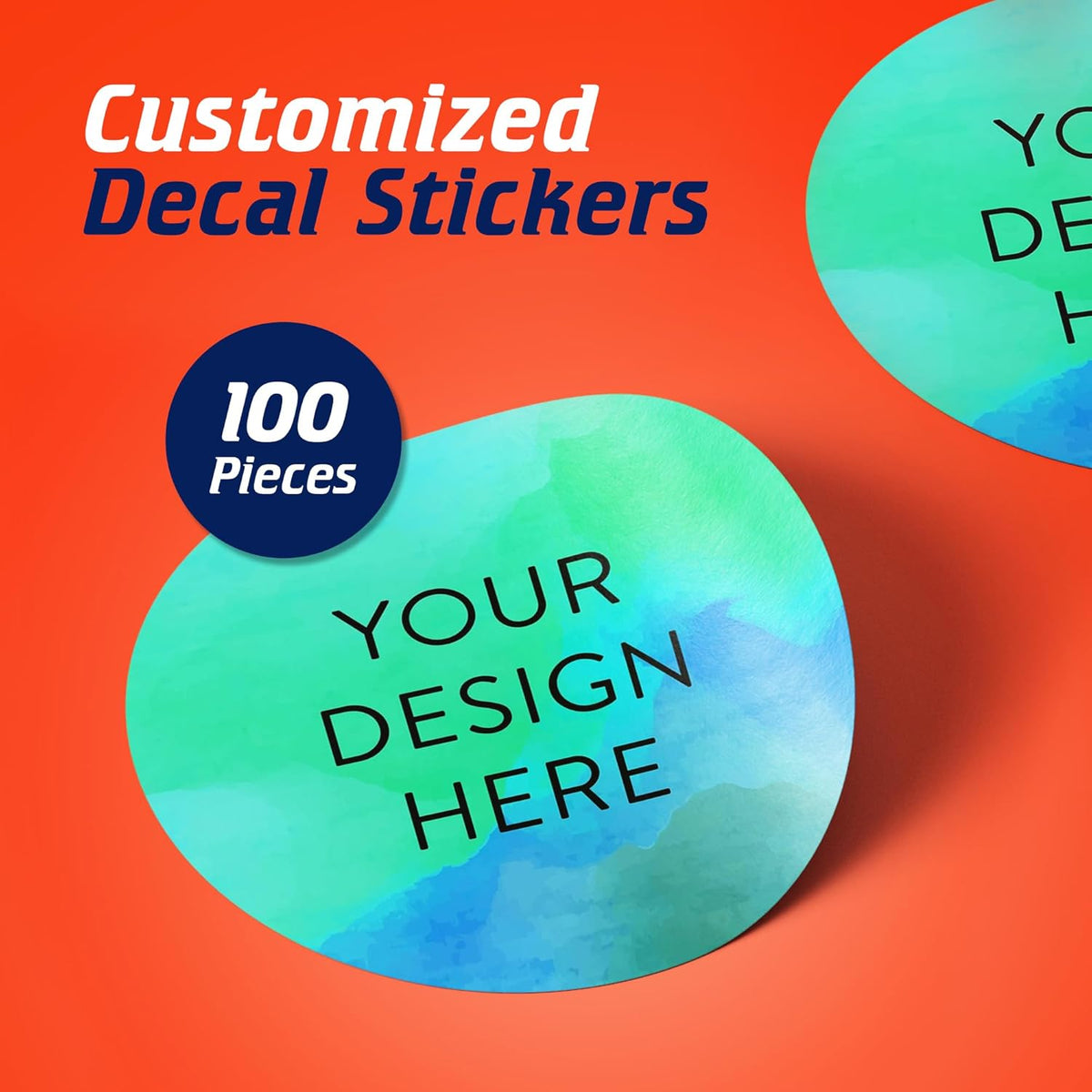 100 Custom Vinyl Stickers - Upload Your own Image, Text, Design, Logo - Personalized Logo Labels for Handmade, Packaging, Bottle, Jars, Candle, Brand Stickers (Blue Green, 3x3)