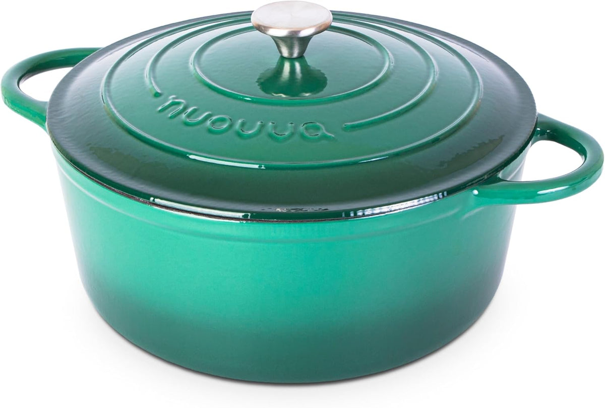 Cast Iron Dutch Oven with Lid – Non-Stick Ovenproof Enamelled Casserole Pot – Sturdy Dutch Oven Cookware – Dark Green, 7.3-Quart, 30cm – by Nuovva