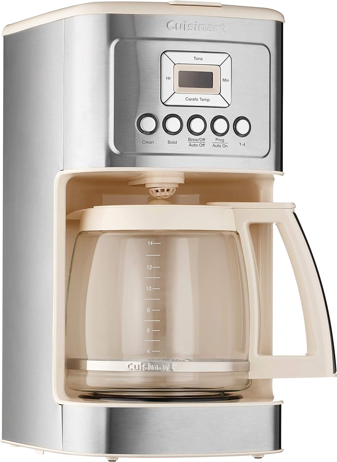 Cuisinart Coffee Maker, 14-Cup Glass Carafe, Fully Automatic for Brew Strength Control & 1-4 Cup Setting, Stainless Steel, DCC-3200CRM, Cream.