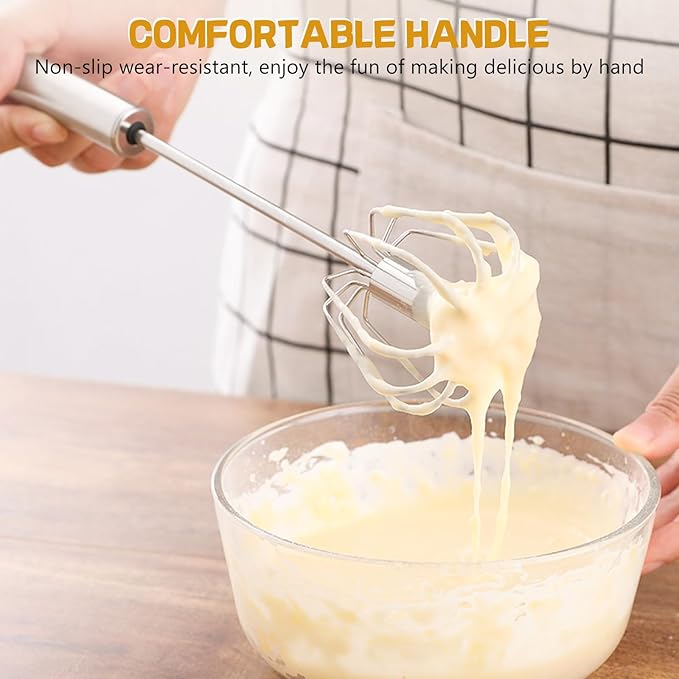 NileHome Stainless Steel Whisk Set 8" 10" Hand Blender + 12" Semi-Automatic Rotary Kitchen Whisk Kitchen Wisk Wire Whisks for Cooking, Whisking, Blending, Beating, Stirring- 3 Pack...