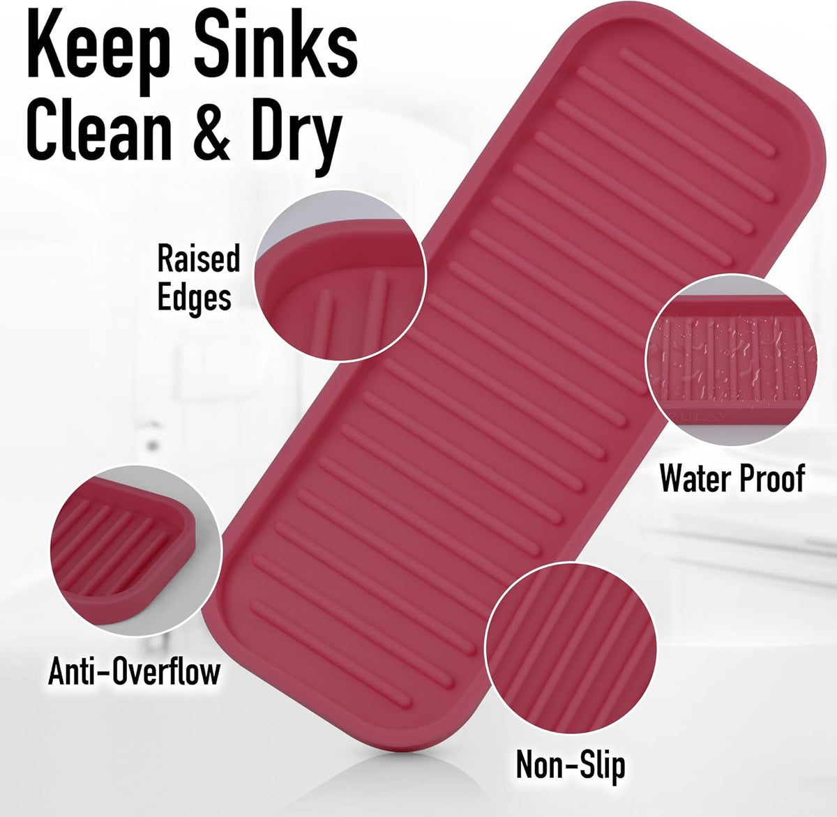 Zulay Kitchen (9x3.5) Silicone Sponge Holder for Kitchen Sink - Flexible Multipurpose Soap Tray - Sink Organizer for Kitchen, Bathroom, Makeup, Trinkets & More (Wine Red)
