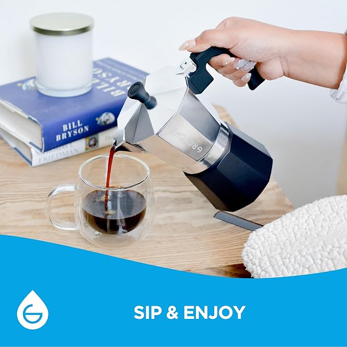 GROSCHE Milano Stovetop Espresso Maker Moka Pot Cuban Coffee Maker Stovetop Coffee Maker Moka Italian Greca Brewer Percolator | 6 Espresso Cup, Tuxedo