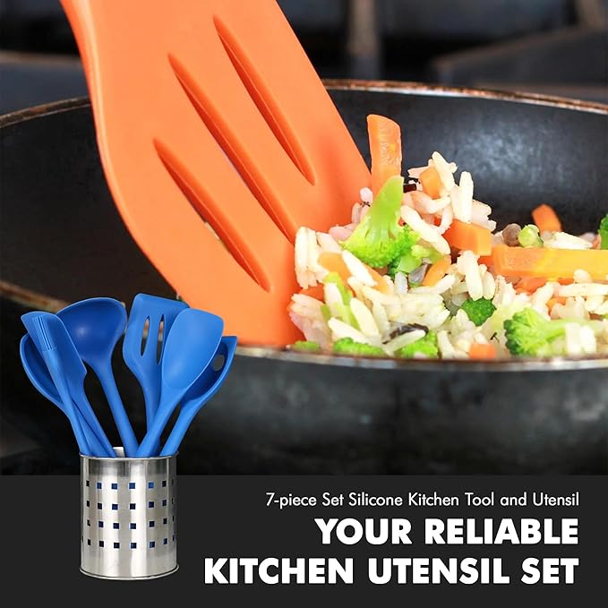 Chef Craft 7 Piece Blue Premium Silicone Kitchen Tool Set (42081)