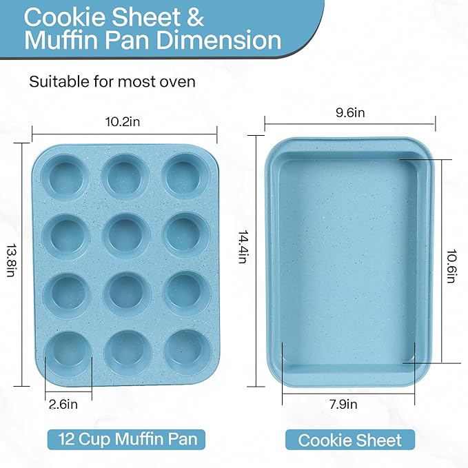 Baking Pans Set Non Stick, Bakeware Sets Stackable, Oven Safe, Steel Baking Set Supplies for Home Baking, Roasting, Easy to Release, Sturdy Bake Gifts for Holiday, Blue, 6 Pieces