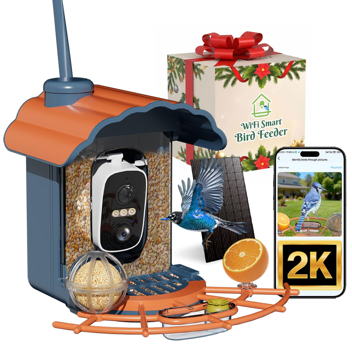 Smart Bird Feeder with 2K Camera: Wireless Wild Bird Feeder Solar Powered