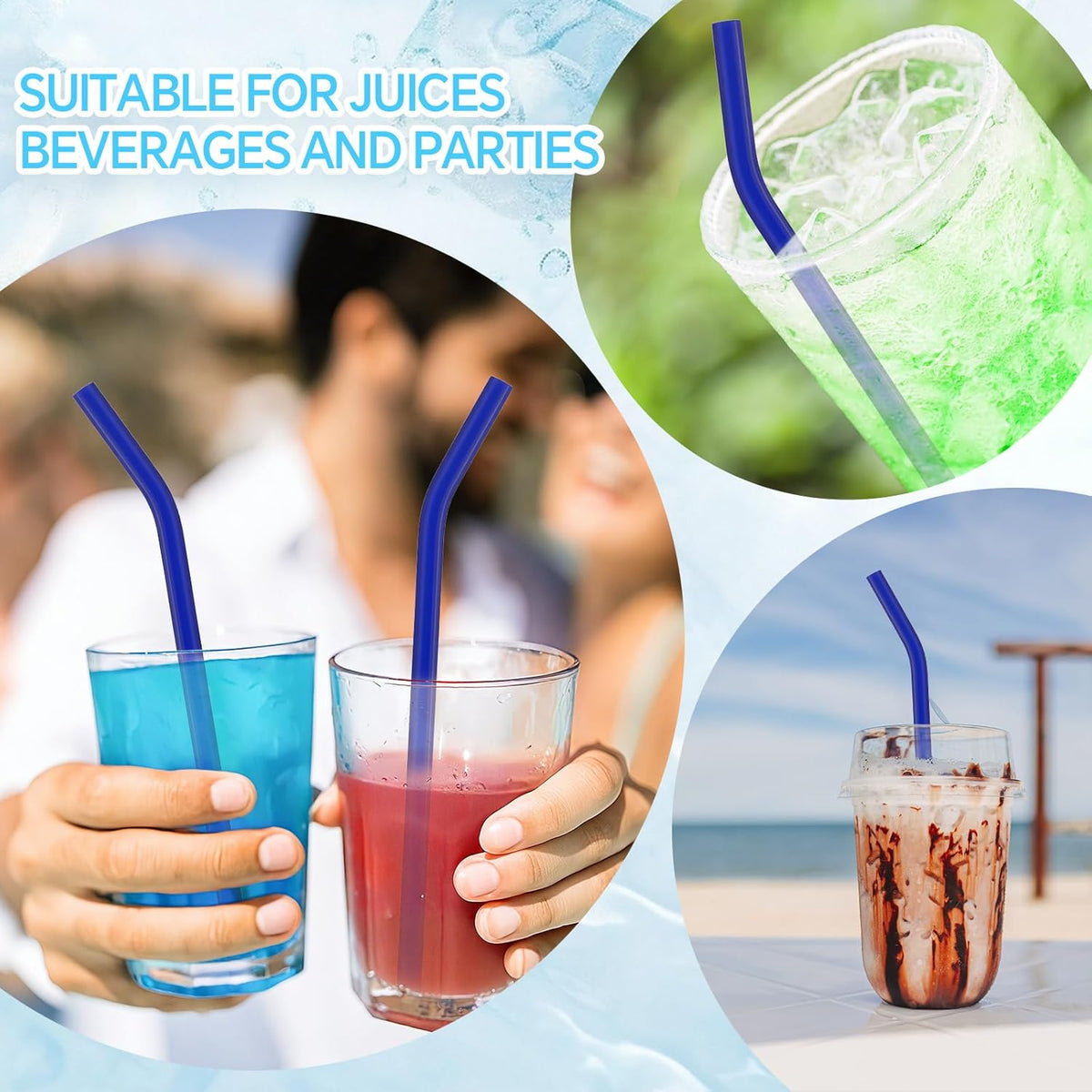 12 Pcs Reusable Glass Straws 8"x 8 mm Bent Glass Drinking Straws with Cleaning Brush for Tea, Smoothies, Milkshakes, Juices,Beverages(dark blue)