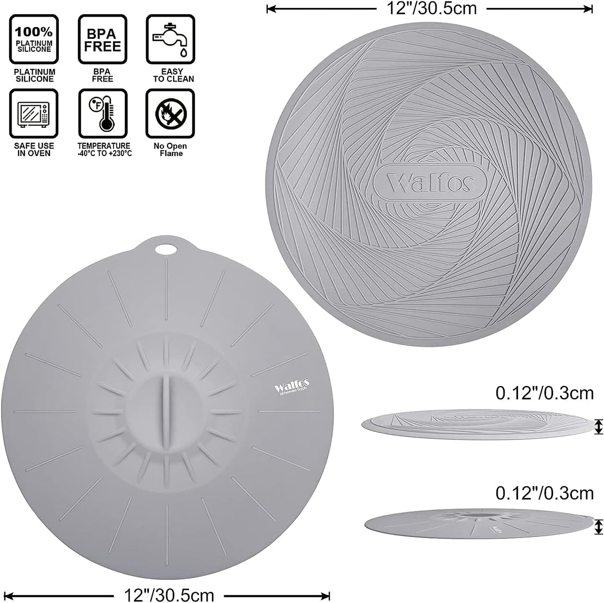 Walfos Silicone Microwave Mat & Lid Set, Heat Resistant Multi-Purpose Trivet Mat and Seal Lids, Non-Slip and BPA Free, Perfect for Oven and Hot Pan