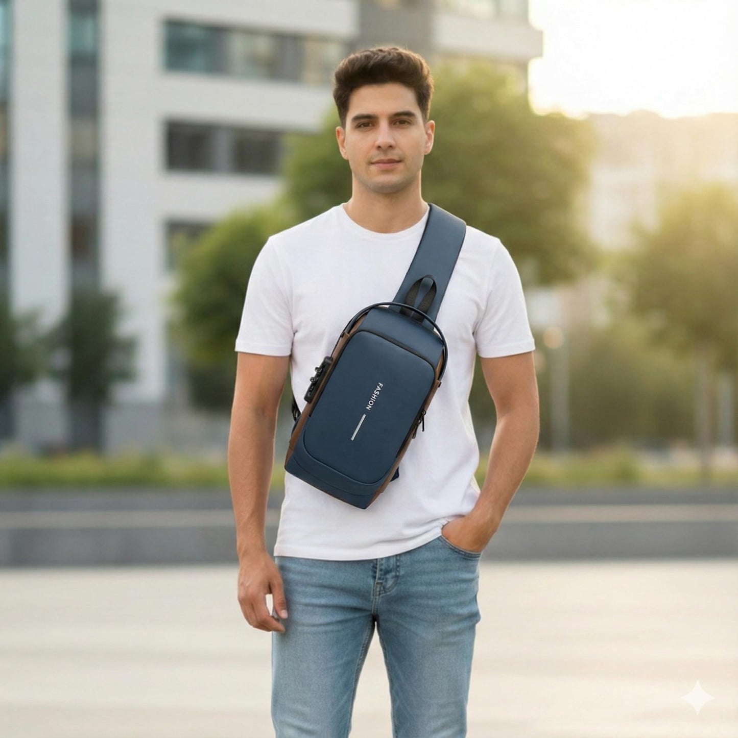 TS WITH TECHSUN Unisex Anti-Theft Sling Bag with USB Port, Water-Resistant Crossbody Chest Backpack for Travel & Work