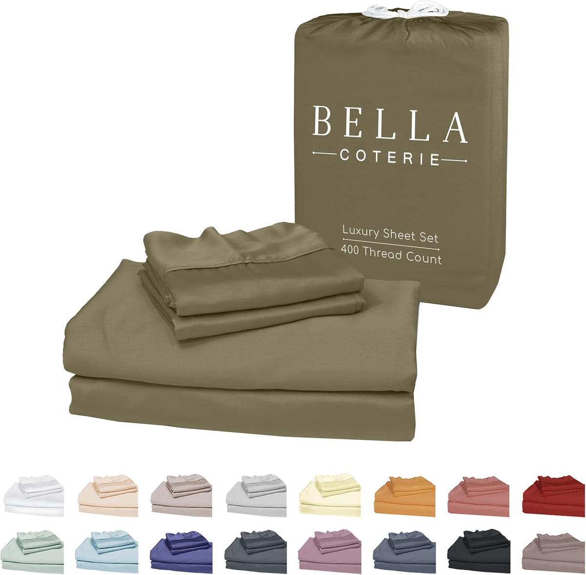 Bella Coterie Luxury Bamboo Viscose Cal King Size Sheet Set | 100% Organically Grown | Ultra Soft | Cooling for Hot Sleepers | 18" Deep Pocket [Olive]